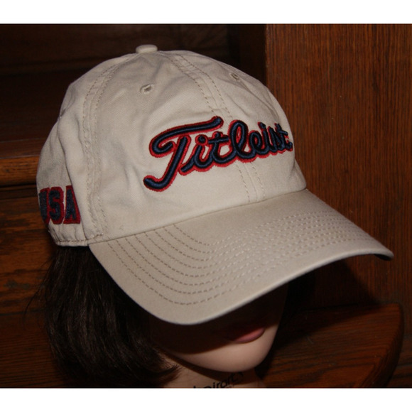 Titleist USA Red White Blue American Adjustable Tan Strapback Hat Cap - Picture 1 of 7